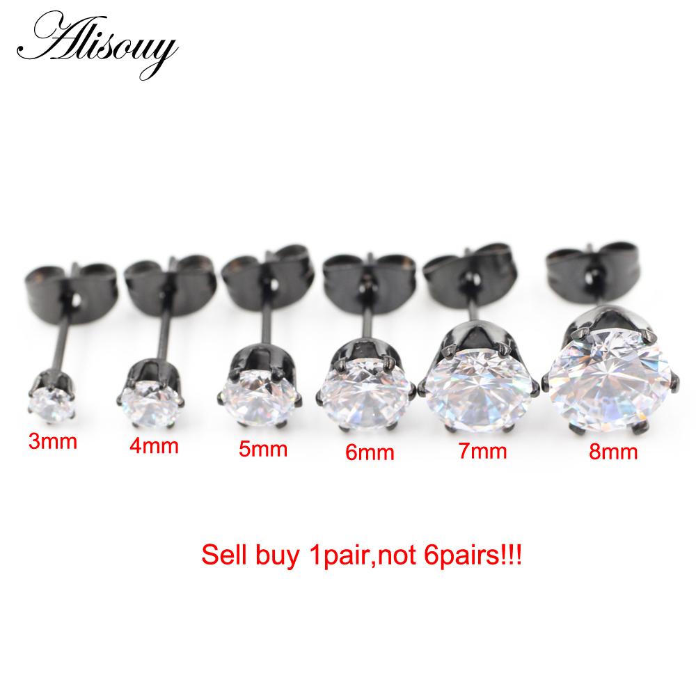 Alisouy 2 יחידות נירוסטה עגול זירקוניה מעוקבת קריסטל CZ נשים גברים עגילי חתיך לאוזן טרגוס סחוס הליקס פירסינג תכשיטים
