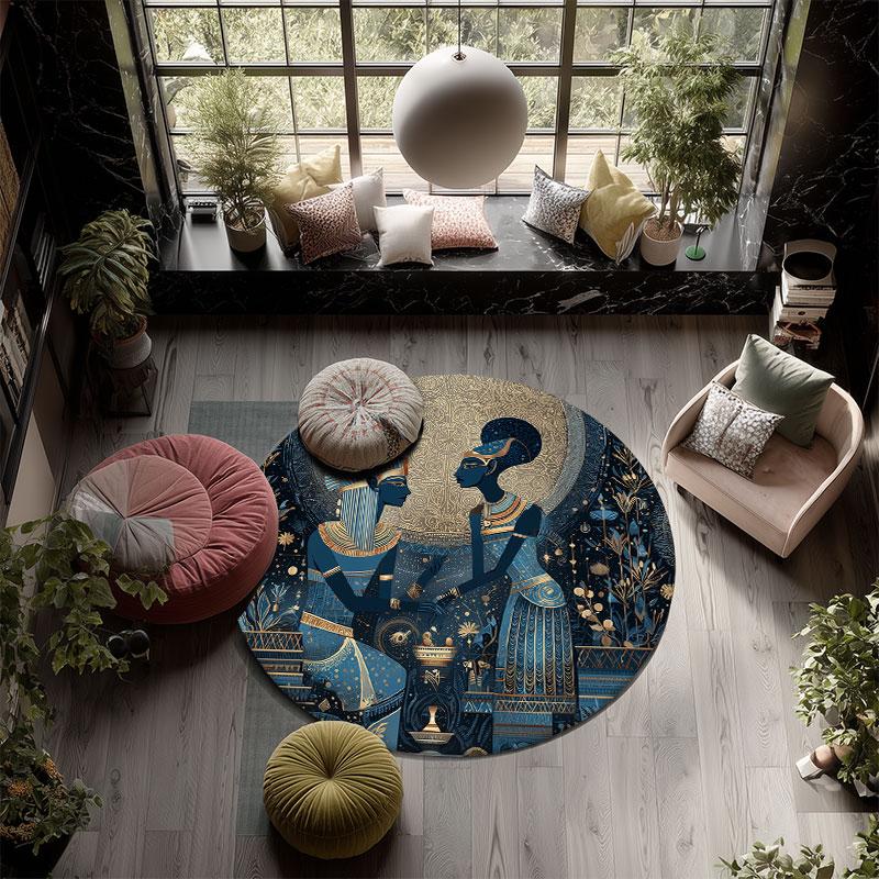 Egypt pattern round rug,Carpet Rug for Living Room Bedroom Playroom ,Non-slip Floor Mat,Holiday Gifts and Birthday Gifts.