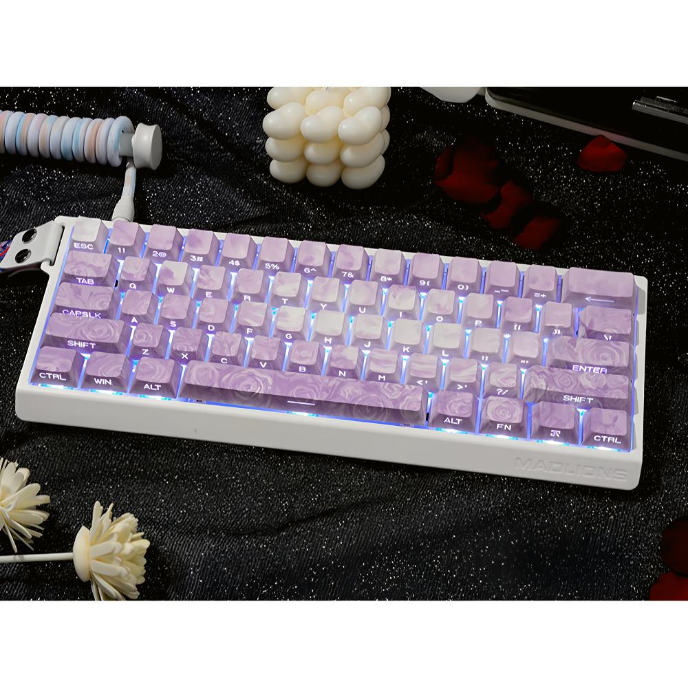 Purple Rose Coast Theme PBT Dye-Sub Keycaps, 131 Keys Side Engraved, Cherry Profile MX Compatible, Multi-Layout Mechanical Part