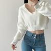 Spring and Autumn Four-color Loose Large Lapel Peplum Knit Sweater Women Fashion Loose Short Sweater Sweater Sweater Comfortable and Versatile