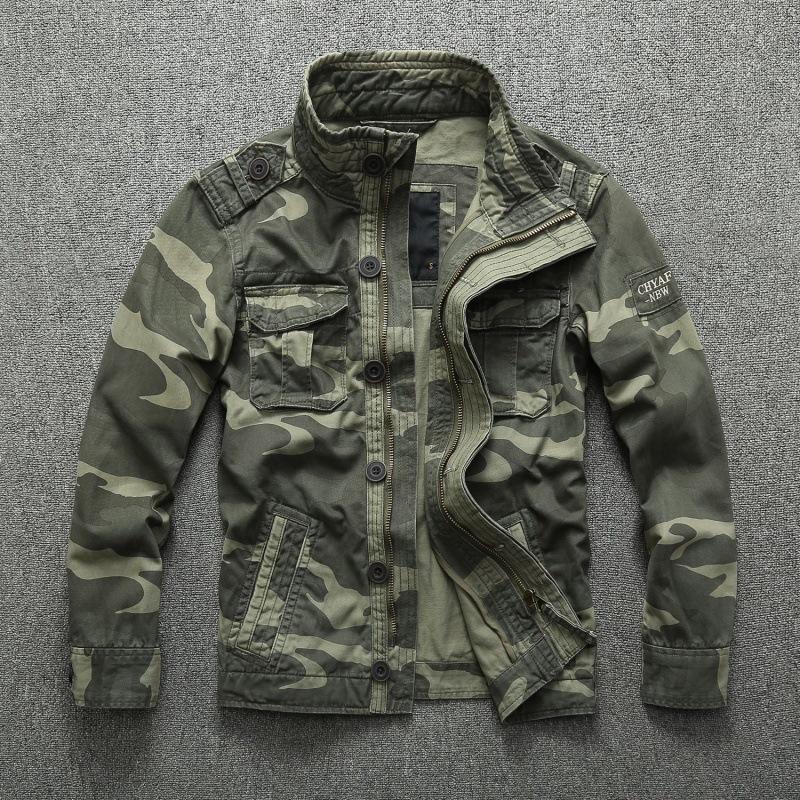 Men Officer Costume Jacket Casual Wear Stand Collar Sportswear Denim Jacket Men Green Winter Coat