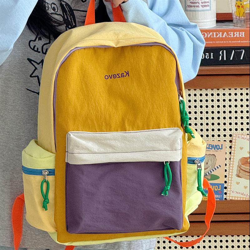 Schoolbag Backpack Women's Light Outdoor Travel Small Backpack Waterproof Mountaineering Contrast Color Leisure College Student Junior High School