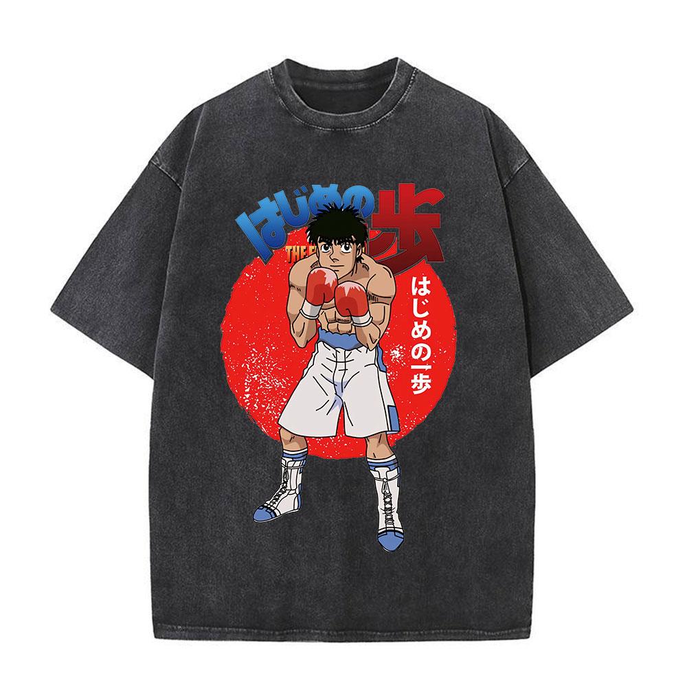 Anime Hajime No Ippo Siłownia Bokserska Kamogawa Koszulki Washed Makunouchi Takamura KGB Koszulki Odzież Męska Codzienna Bawełniana Koszulka