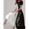 Womens Loose Fit Cotton Print Short Sleeve Round Neck Midi Dress Casual Wear