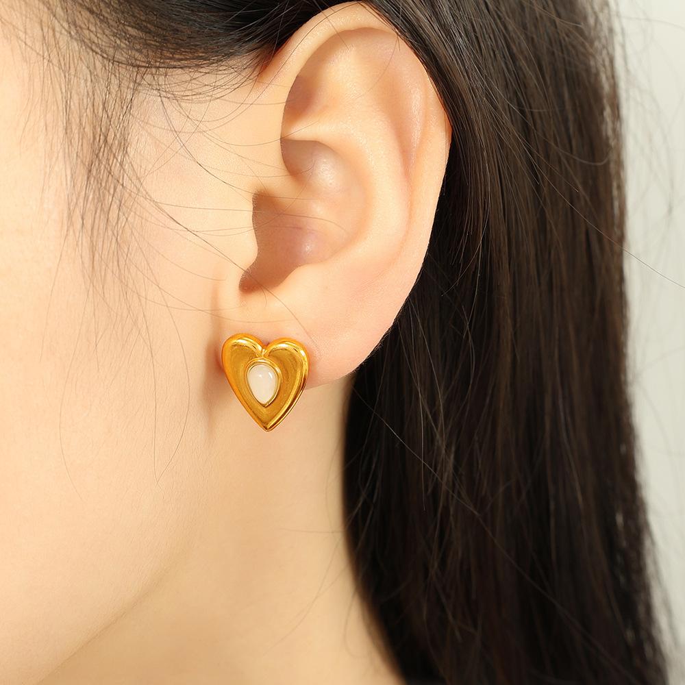 Korean Love Pendant Item Stud Earrings Necklace Women'S Collarbone Chain Niche Design Set