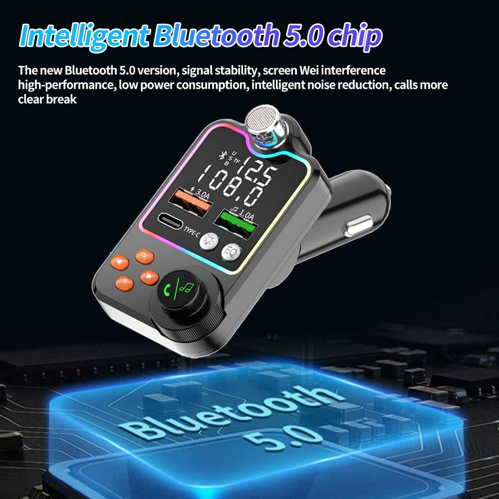 Car Bluetooth 5.0 FM Transmitter 12-24V Dual USB Car Charger Wireless Handsfree Call Audio Receiver MP3 Player
