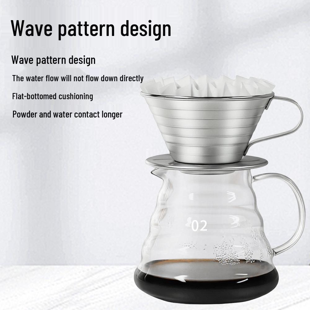 Stainless Steel Flat Bottom Pour Over Coffee Filter Cup and Pot Set