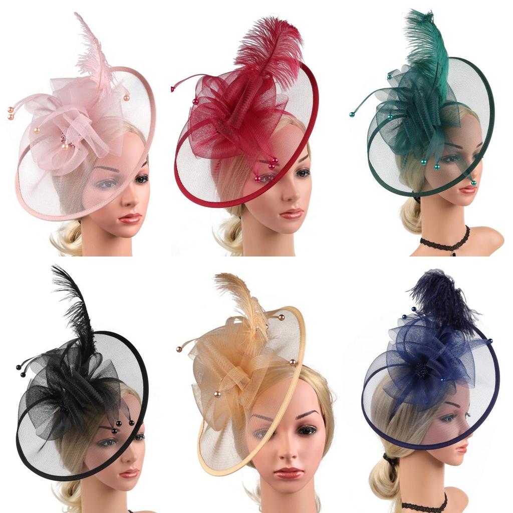 Vintage Women Fascinator Hat Feather Bridal Headpiece Chic Feather Mesh Headband for Women