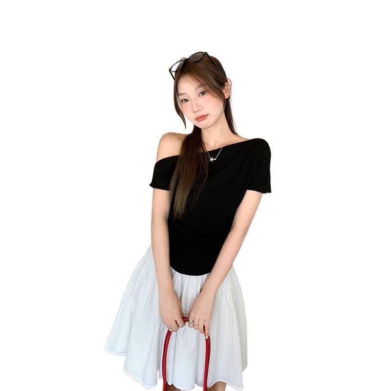 Summer 2026 One-Shoulder Waist-Cinching Knitted Top