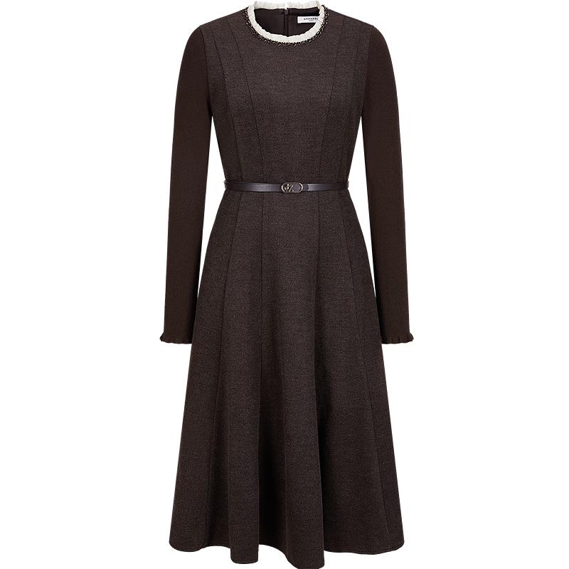 

Jiuzi Annaco Елегантна в язана сукня з мереживним коміром, що підкреслює талію L