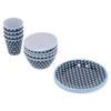 12Pcs/Set Dark Blue Dot Dinnerware Household Cup Salad Bowl Plate for Home Restaurant