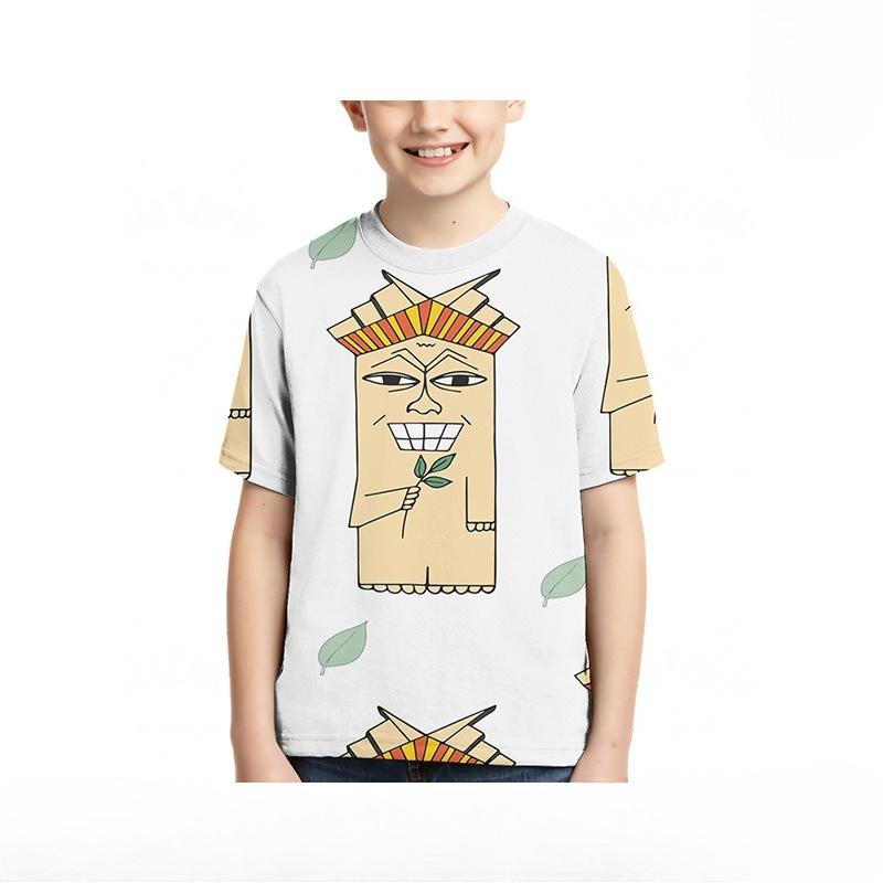 Children's Plant Pattern 3D Digital Printed Boys' Casual and Comfortable Round Neck Short Sleeved T-shirt