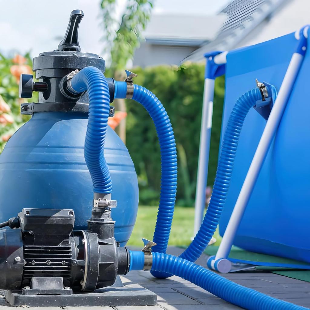 2 Pcs Pool Pump Hoses For Above Ground Pools 1.25" X 59" Pool Hose Replacement Blue Pool Filter Pump Hoses With 4 Metal Clamps And 2 Pipe Holders