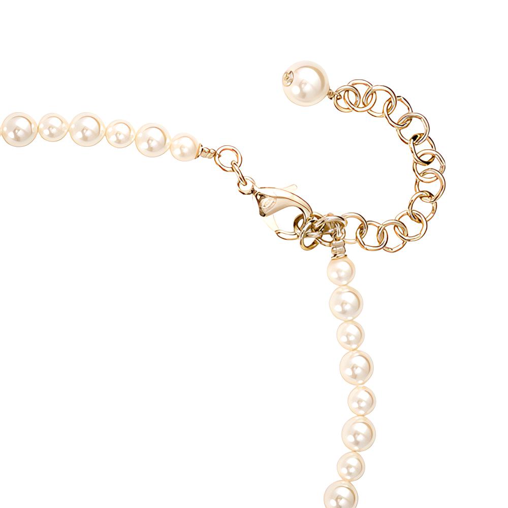 Chanel Double C Logo Rhinestone Metal Pearl Necklace Women necklace Gold ABB256-B13560-NQ105