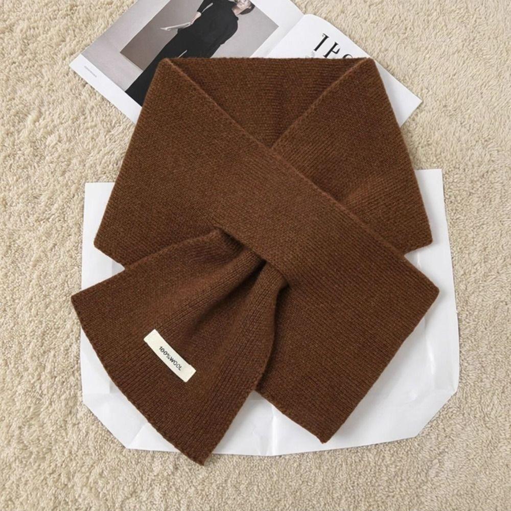 Windproof Wool Knitted Scarf Solid Color Women Winter Neckerchief Casual Cross Neck Warmer  Winter