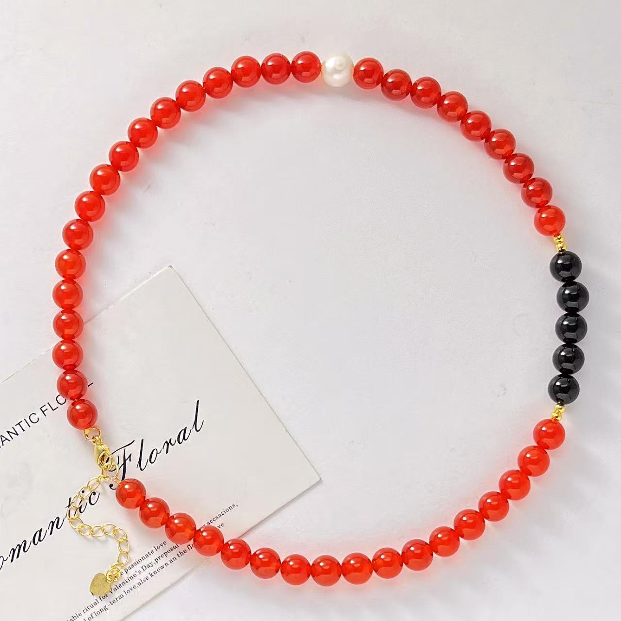 Vintage Design Sense High Quality Vitreous Pigeon Blood Red Natural Chalcedony Agate Necklace Collarbone Chain