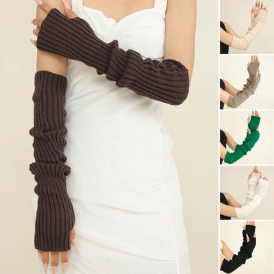 1 Pair Fall Winter Gloves Half-finger Cover Knitted High Elasticity Non-slip Over Elbow