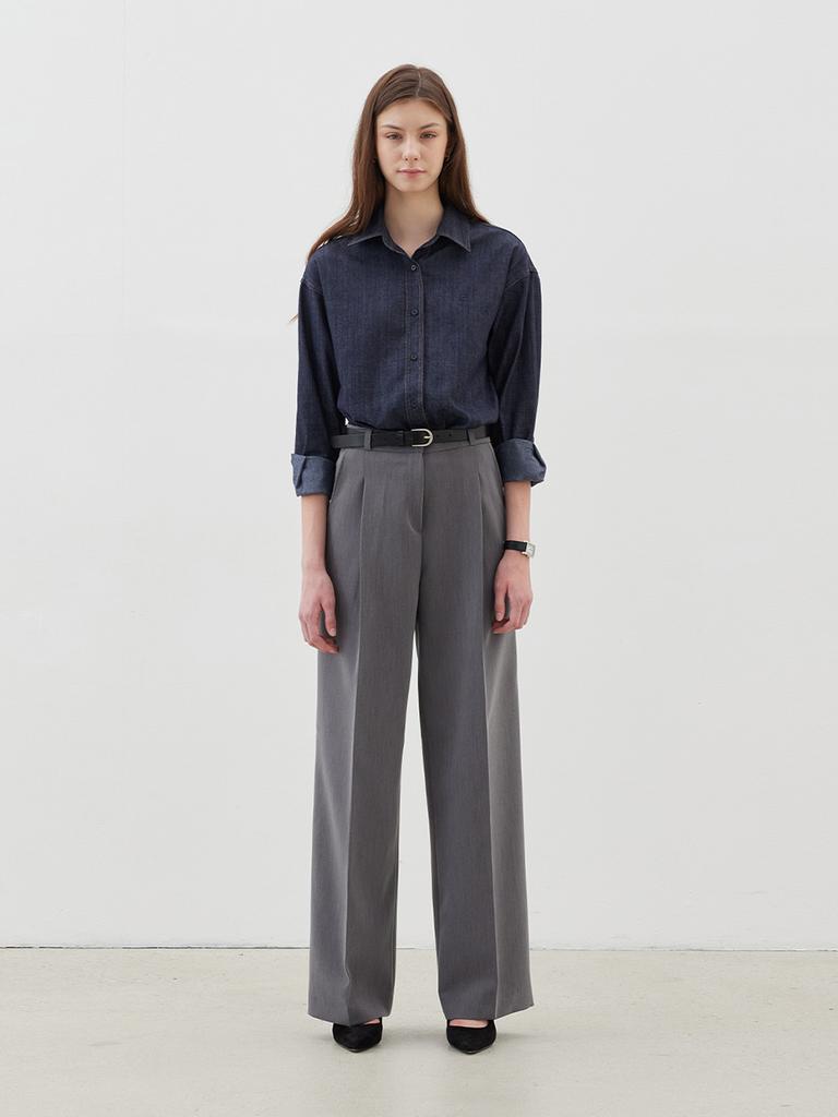 Leusejiem One-Pleat Wide Slacks - Gray