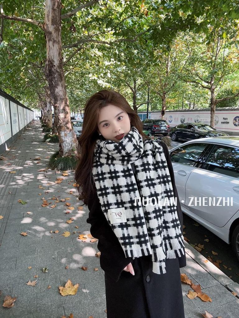 Maelard Women's Imitation Cashmere Plaid Scarf: Warm, Thick Dual-Use Shawl for Autumn and Winter.