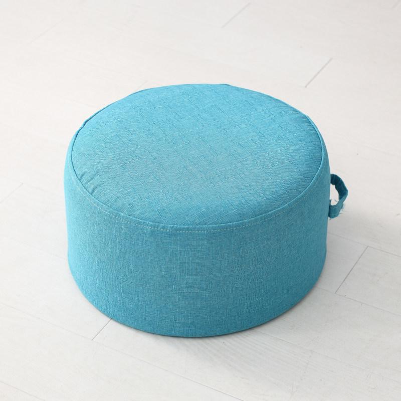 Round Fabric Stool with Linen and Tatami Mat - Washable Cushion for Living Room.