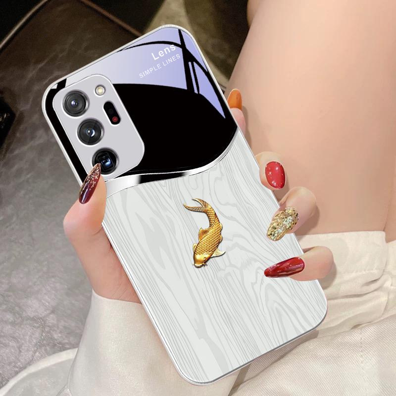 Holzmaserung Fischsprung Für Samsung Galaxy Note 8 9 10 PRO 20 Ultra A01 02 03 Core 04E 4G 12 13 5G Gehärtetes Glas Handyhülle