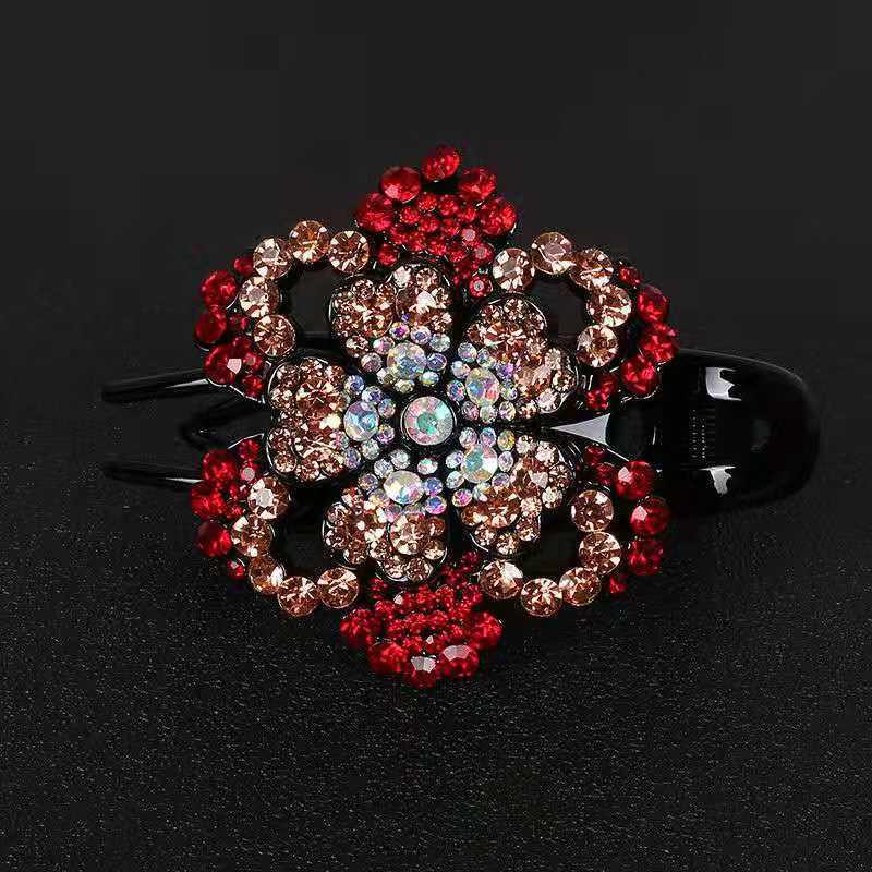 Elegant Rhinestone Duckbill Three-Tooth Updo Hair Clip for Moms