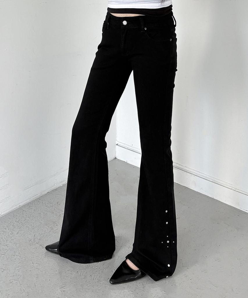 Millieonkoleu Studded Black Slim Cotton Bootcut Pants