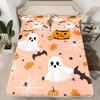 Gothic Spooky Bedding Set Pumpkin Lantern Cute Halloween Bed Sheets for Kids Boys Teens,Ghost Spiderwebs Fitted Sheet Black Cat Cobwebs Bats