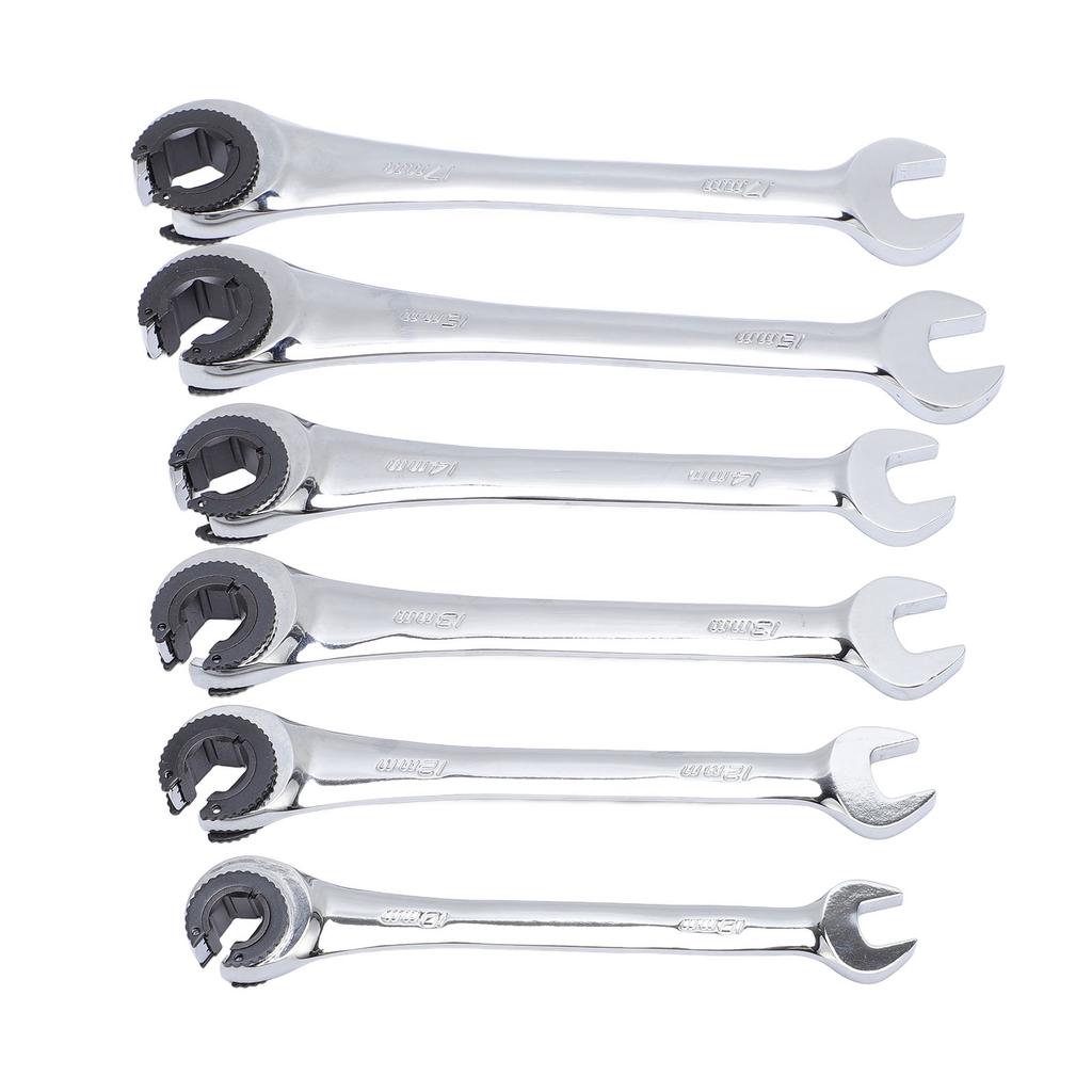 6PCS Open Ratchet Wrenches Flare Nut Wrench Set for Fuel Brake Air Conditioning Lines 10mm 12mm