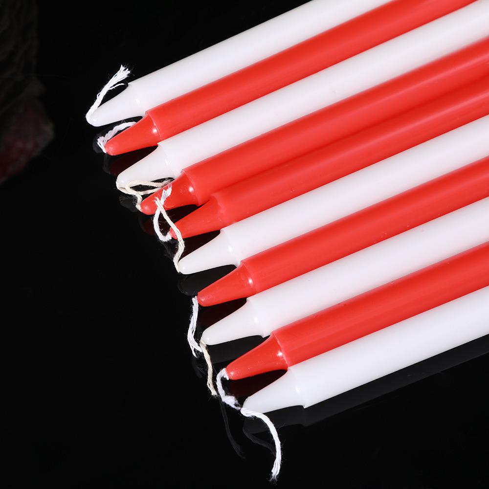 10-Piece Long Red and White Candles for Emergencies and Romantic Dinners