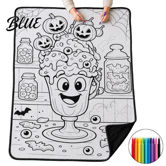 Regali di Arteterapia per Donne Halloween Coperta da Colorare Fai-da-Te con 24 Pennarelli Coperta da Lanciare da Colorare da Soli Artigianato per Alleviare lo Stress Coperta per Adulti Fantasma