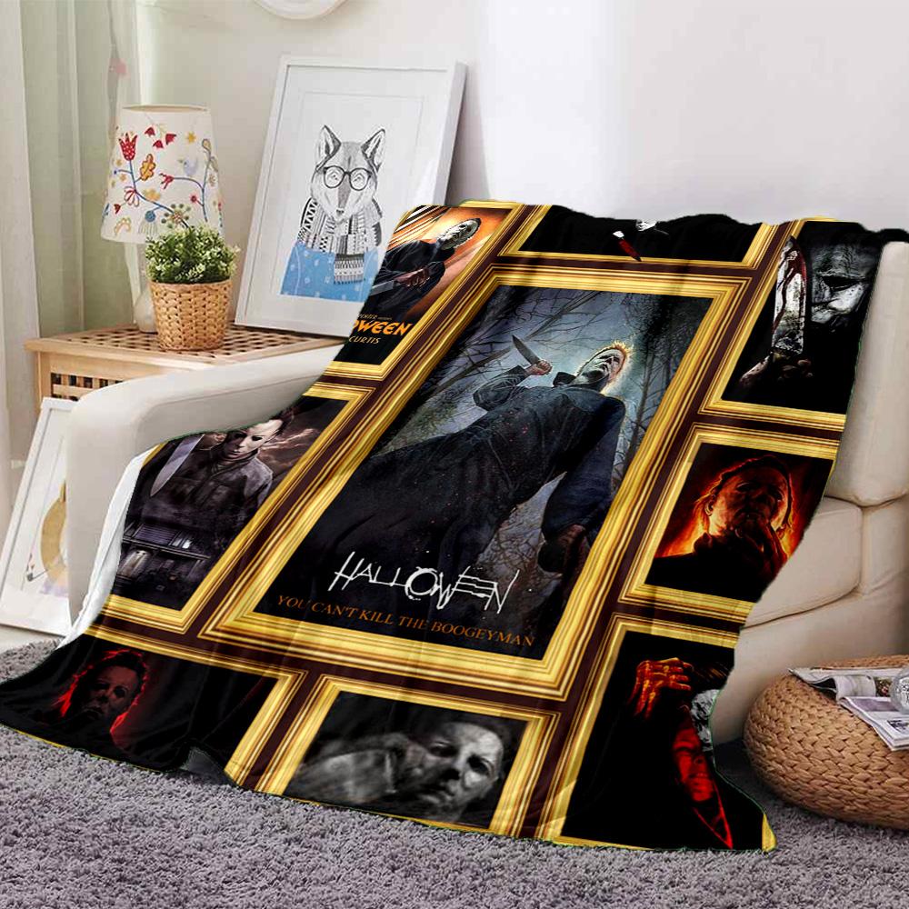 Halloween Horror Icons Compilation Flannel Blanket Super Soft Warm Cozy Blanket For Sofa Bed Office Travel Allseason Home Decor Gift