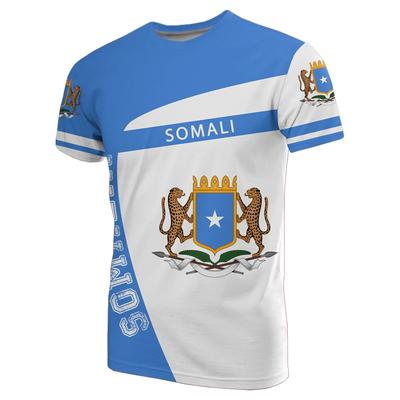 African Somali Emblem 3D Printed T-shirt for Summer Casual Round Neck Short Sleeved Top, Fashionable Men's Sports and Fitness Short Sleeved Clothing
