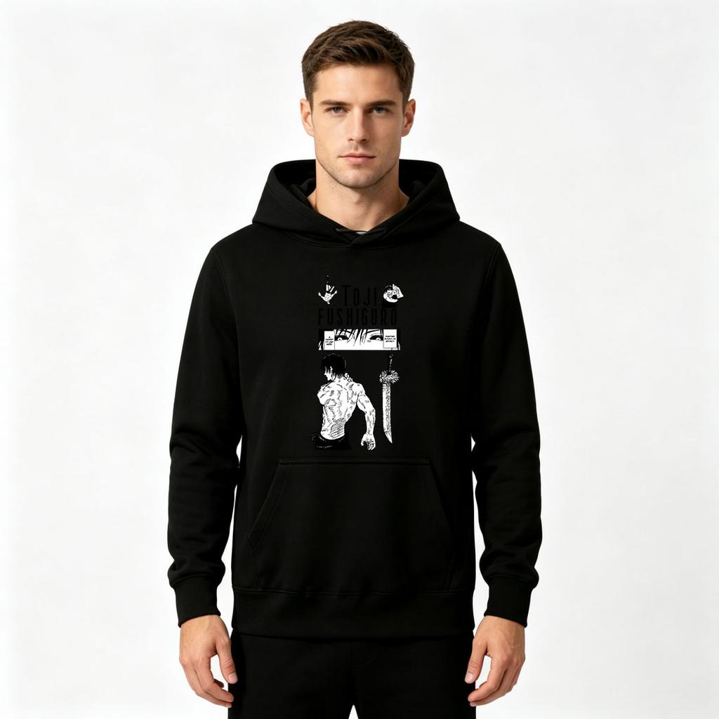 Men Pullover Hoodie Toji Fushiguro Anime Print Casual Long Sleeve Hooded Sweatshirt