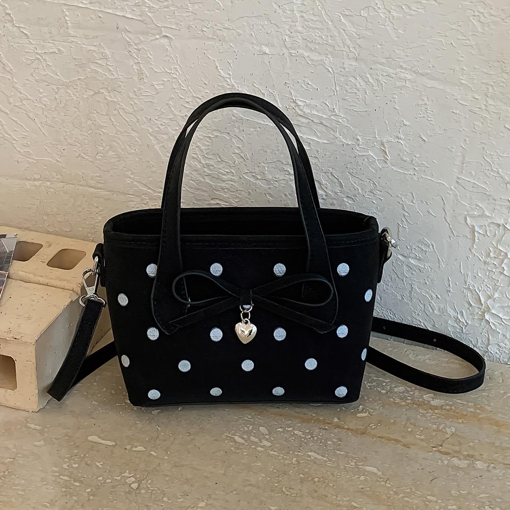 Women's Small Handbag, Sweet Style Polka Dot Bow Bucket Bag, Shoulder Bag, Crossbody Bag, Everyday Shopping Bag, Dating Bag, Commuting Bag