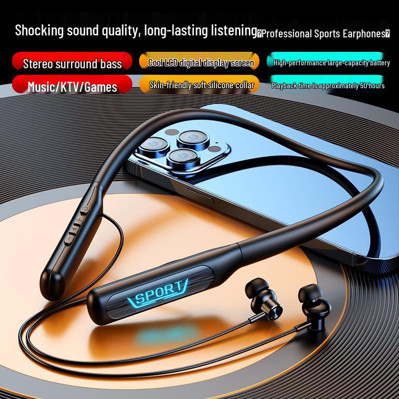 Cross-Border Sports Bluetooth Earphones: In-ear, Neck-Hanging, Heavy Bass, Long Battery Life