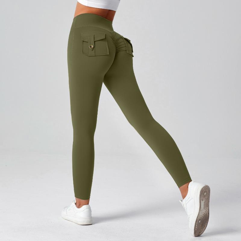 Tooling Hip Lift Yoga Pants High Waist Pocket Sports Fitness Pants Women's Nude High Elastic Running Quick Drying Sports Leggings