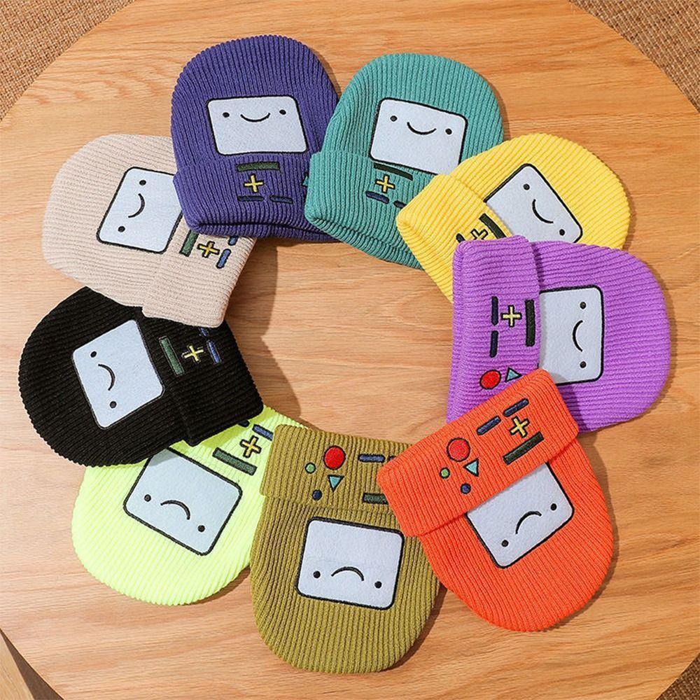 Embroidered Knitted Beanies Hat Game Machine Pattern Knitted Skull Bonnet Winter Cap  Unisex