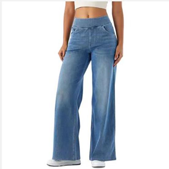 Damskie Dżinsy Spodnie Denim Szerokie Nogawki Długie Spodnie Streetwear Elastyczna Talia Proste Spodnie Eleganckie Mom Jeans Temperament Casual