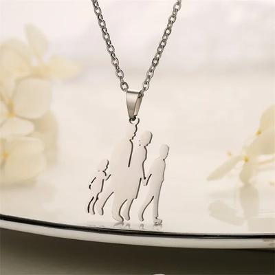Mom and Father Daughter Sun Family Necklace Stainless Steel Chain Children Silver Color Pendant Jewelry Women Mother's Day Gift