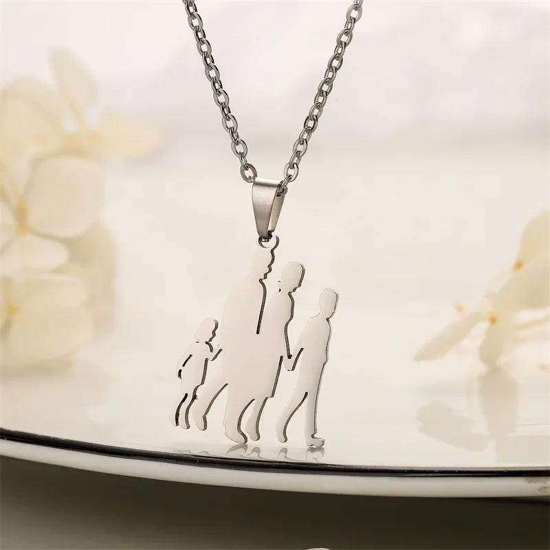 Mom Daughter Family Necklace Stainless Steel Chain Children Kid Silver Color Pendant Necklaces Jewelry Women Mother's Day Gift