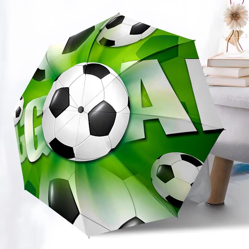 Football Design Folding Umbrella - Fashionable Auto-Open Design 8 Iron Ribs Plastic Handle Foldable Sunshade Perfect Gifts