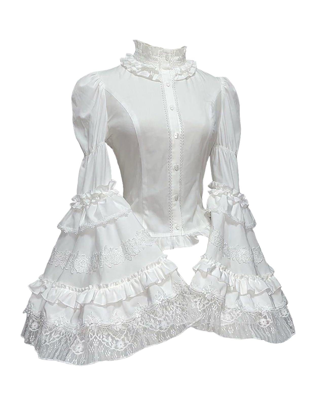 

Блузка Лолита с рукавами-фонариками, со спинкой и длинными рукавами-фонариками, французская готическая лолита, студенческий размер XL [XHSUKADO], шнуровка, 4-ярусные оборки, милая, женская белый