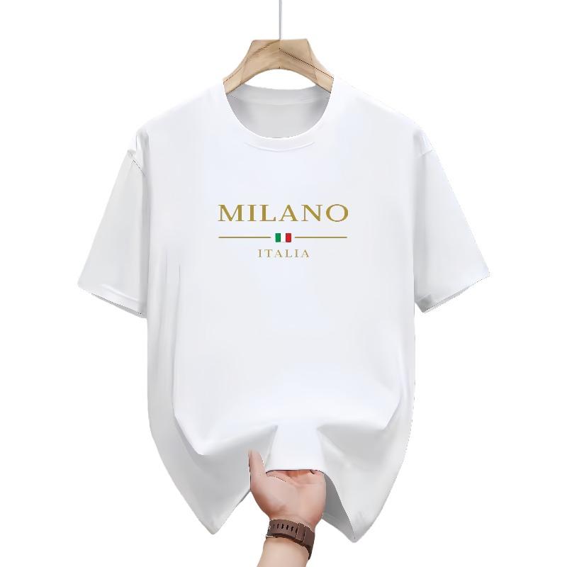 Mens summer 100 cotton fashionable casual loose plus size MILANO ITALIA pattern printed sports round neck short sleeved Tshirt