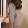 Women Sun Protection Shirt Lapel Long Sleeve Back Lace-up Chiffon Tops Solid Color Single Breasted