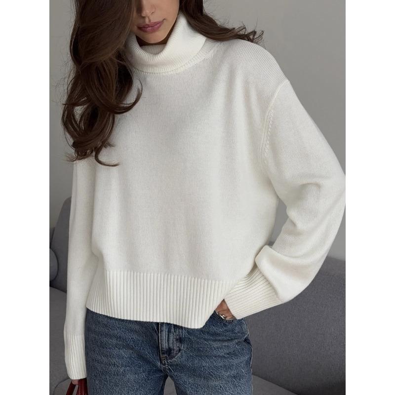 Women S Short High Neck Loose Knit Sweater Casual Autumn Winter Top