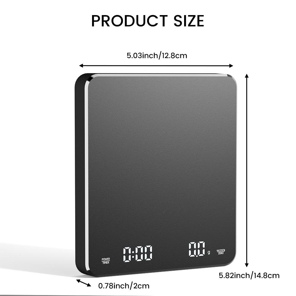 New Design 3KG/0.1G Household Multifunction Black Kitchen Office Digital Coffee Scale with Tiemer