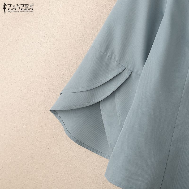 ZANZEA Women Casual Stand Collar 3/4 Sleeve Elegant Loose Blouse