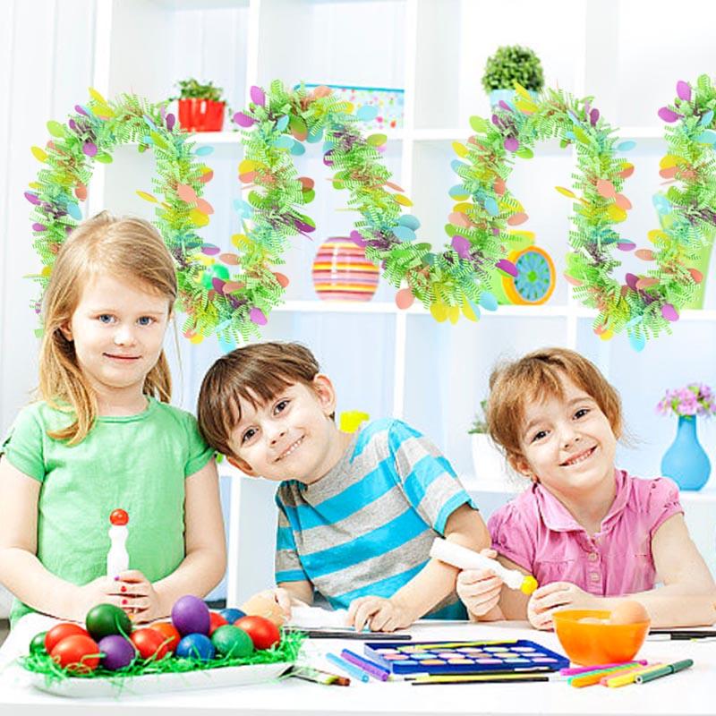 2M Easter Hanging Garlands Tinsel Stripe Ornament DIY Wreath Crafts 2025 Easter Birthday Kids Gift Spring Home Party Decoration