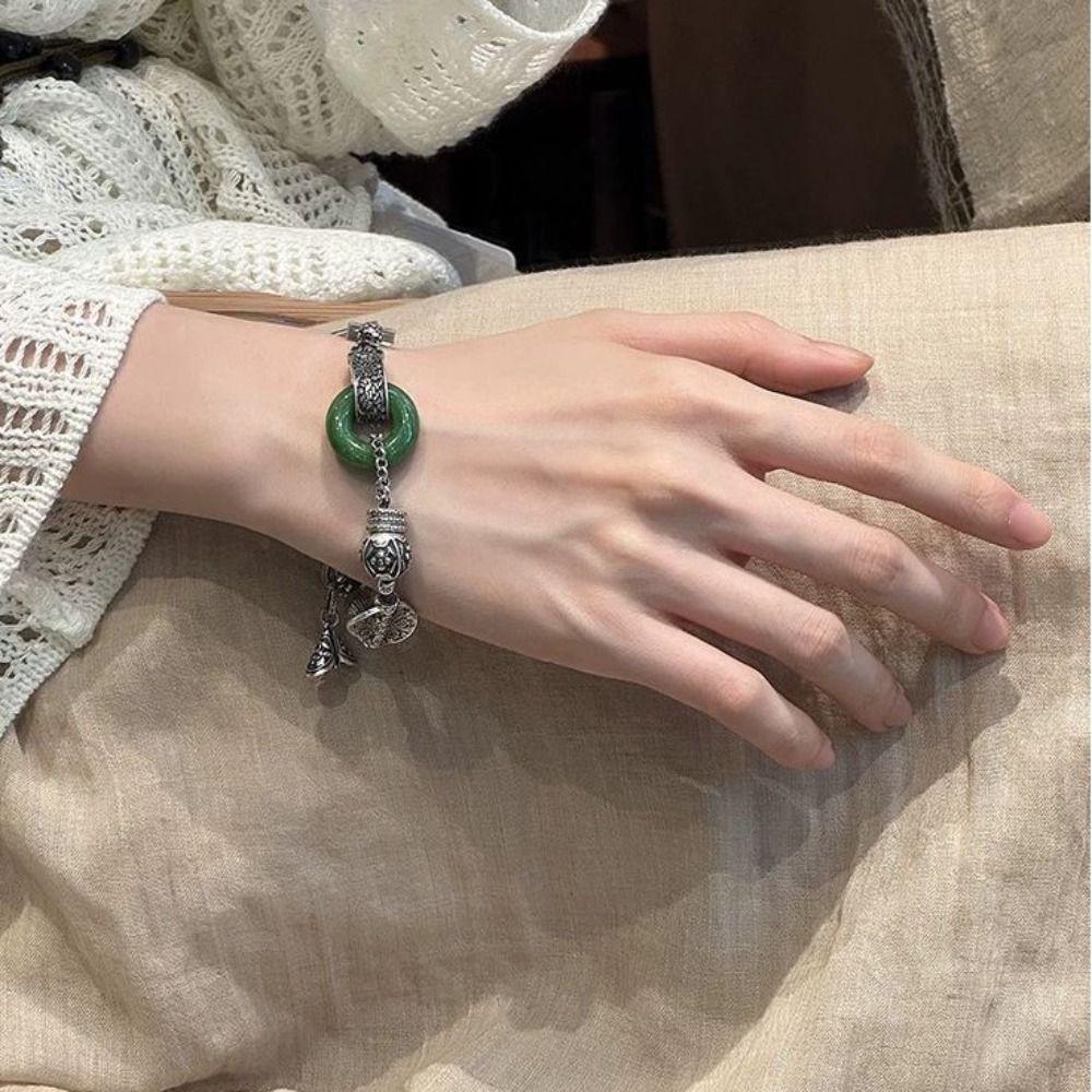 New Chinese Style Retro Beaded Bracelet Aesthetic Green Bangle Daily Wear